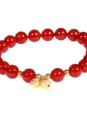 石玥珠宝黄金金莲蓬红玛瑙手链
