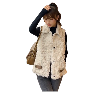 欧货2025秋冬羊羔毛马甲女短款坎肩韩版宽松皮毛一体外穿背心外套