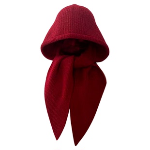 巴拉克拉法帽子围脖一体2025秋冬新款红色针织帽女防寒护耳保暖帽