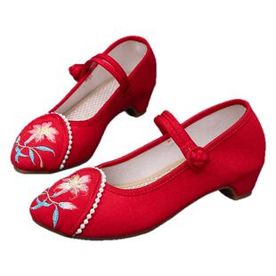 新中式绣花鞋女款平底配汉服旗袍马面裙春秋单鞋布鞋中国民族古风