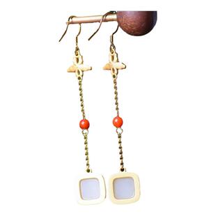 新疆和田玉白玉耳坠925银镶嵌方形耳钉宫廷复古风耳线耳饰礼品女