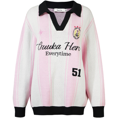 GUUKAHERO条纹球衣V领毛衣