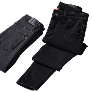 黑色牛仔裤女2025春秋新款高腰显瘦修身紧身加绒加长铅笔裤小脚裤
