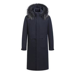 活里活面羽绒服中老年人男士冬天长款过膝帽子毛领保暖外套爸爸装