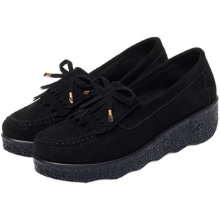 老北京布鞋春夏网红一脚蹬坡跟豆豆鞋女单鞋防滑软底防水跟工作鞋