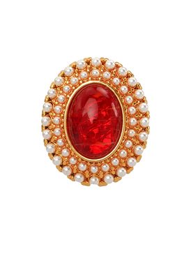 中古vintage宫廷风戒指女珍珠红色时尚百搭轻奢文艺复古手饰饰品