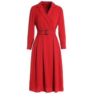 乔万尼红色长袖收腰连衣裙春装商场同款长裙气质中长款EI3E123