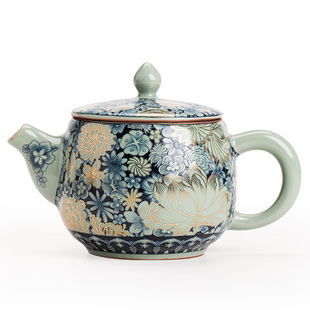 仿宋汝窑茶壶陶瓷家用茶具泡茶壶汝瓷开片可养高档大容量功夫茶具
