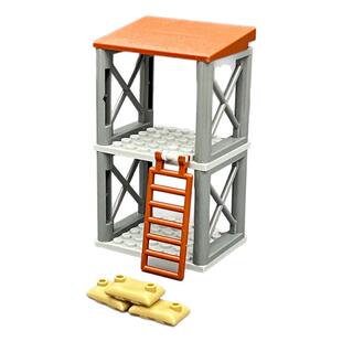 中国积木军事基地哨塔哨岗瞭望塔场景模型儿童益智拼装玩具礼物