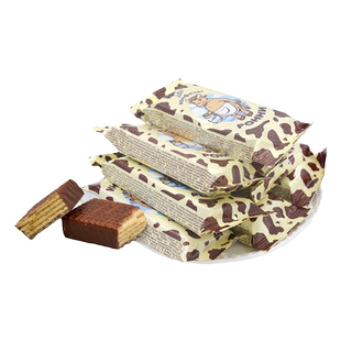 俄罗斯进口konti康吉大奶牛巧克力夹心休闲零食大牛威化饼干528g