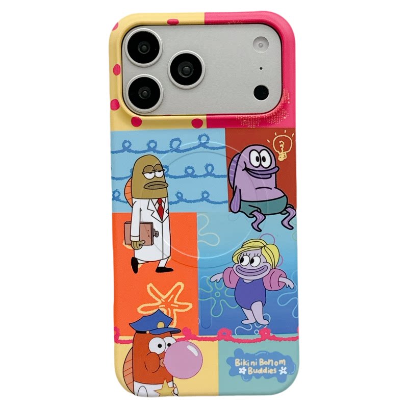 MoreRex 彩色拼接比奇堡小丑鱼磁吸支架适用苹果18手机壳iphone17promax新款18pro磨砂15防摔保护套14/16女款