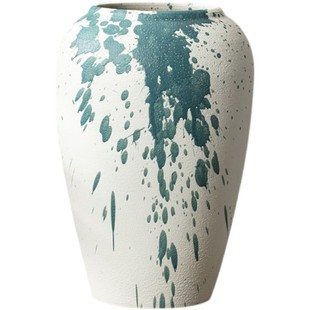 丑器景德镇粗陶陶瓷花瓶新中式家居装饰品摆件禅意插玉兰花仿真花