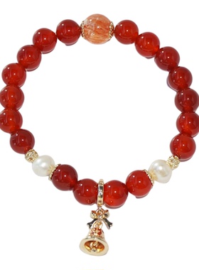天然玛瑙珍珠红色新年手链送女生