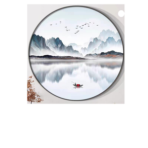 新中式装饰画禅意山水画玄关餐厅圆形挂画书房茶室背景墙客厅壁画
