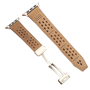 LINEVEK适用苹果applewatchs11表带透气疯马皮腕带ultra2磁吸男女S1098753高级夏日替换iwatchSE新款真皮46MM