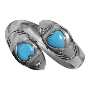 高档s925银心形戒指纯银女高级感爱心绿松石食指开口指环轻奢复古