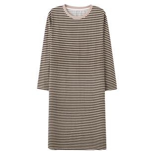 带胸垫睡裙女款春秋季2026新款长袖纯棉条纹休闲连衣裙睡衣家居服