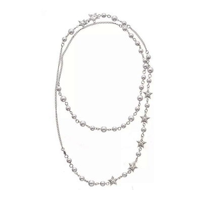 双层串珠五角星星星灰珍珠项链