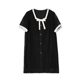 ENJOYME方领蕾丝连衣裙女2023年夏季新款设计感高腰飘带超仙A字裙