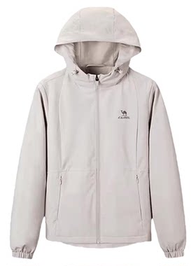 骆驼三防运动外套女款2026春秋薄绒款徒步防风修身夹克登山服上衣
