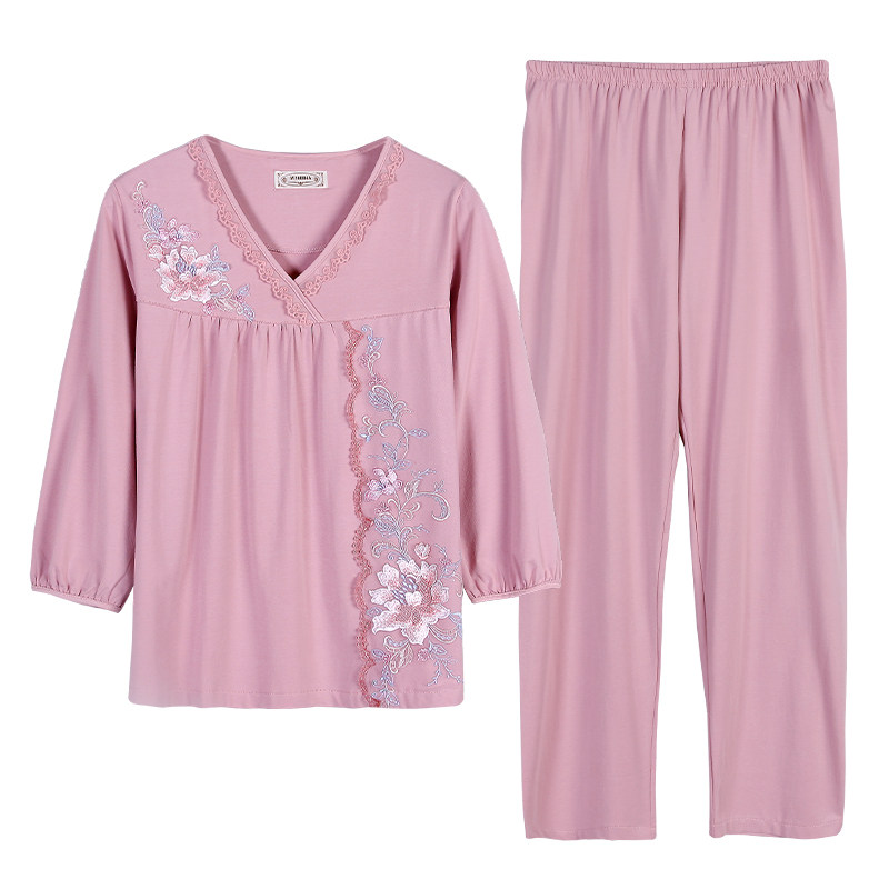 中年妈妈睡衣女春秋夏纯棉家居服