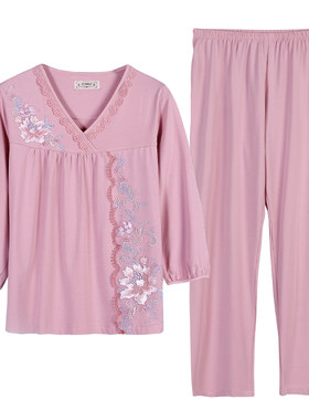 中年妈妈睡衣女春秋夏纯棉家居服