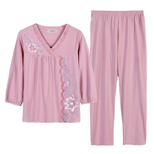 中年妈妈睡衣女春秋夏纯棉家居服