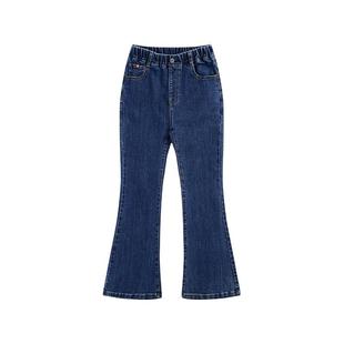 EBAER女童加绒牛仔裤女宝喇叭裤儿童裤2025秋冬新款抑菌微喇长裤