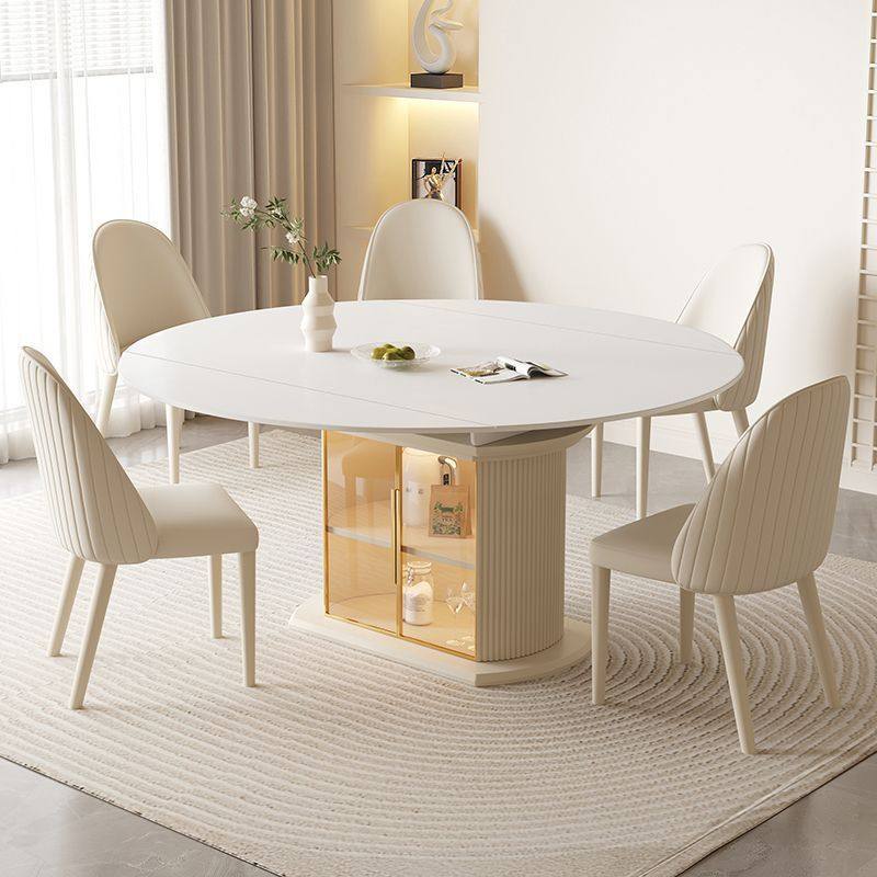 岩板餐桌椅组合现代简约可伸缩折叠方圆两用小户型餐厅吃饭圆桌子