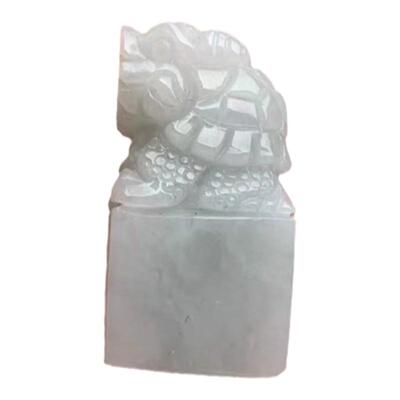缅甸翡翠A货印章白色龙龟摆件