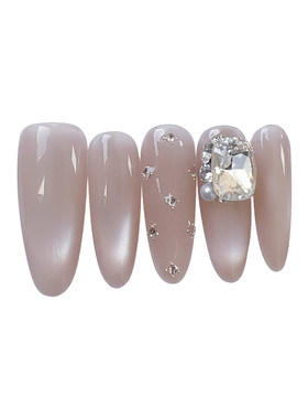 【Lilynail奶茶猫眼点点】手工穿戴甲定制2026新款中长款美甲贴片