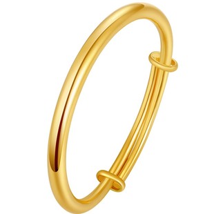 黄金手镯女足金999实心光面推拉活口金包银镯子金手环送妈妈礼物