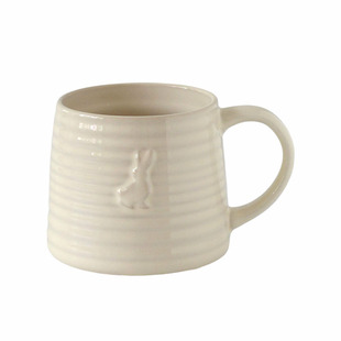 三拾家 小兔浮雕杯陶瓷马克杯咖啡杯牛奶早餐杯 喝水杯家用高级感