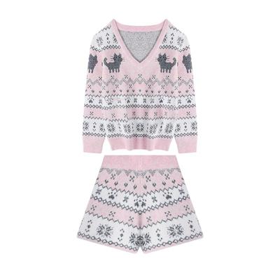 ablueberry粉色复古针织套装女