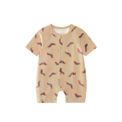 婴儿短袖连体衣纯棉夏季薄款新生儿男女宝宝打底睡衣哈衣爬服夏装