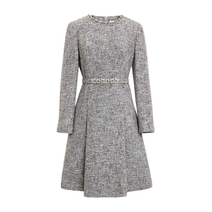 朗姿/MOJO AVENUE莫佐小香风混立体剪裁连衣裙2024年秋冬新