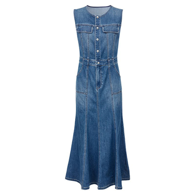 夏季无袖收腰鱼尾牛仔连衣裙显瘦