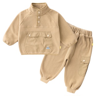 嘟嘟家宝宝春季户外套装女童摇粒绒卫衣男童山系裤儿童两件套秋冬