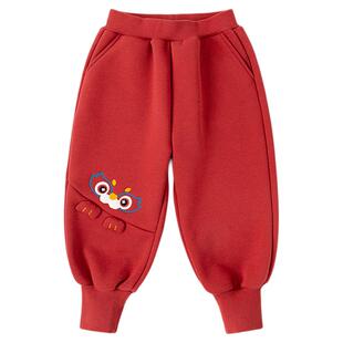 dudujia男童裤子红色儿童唐装女童长裤洋气男宝运动裤新中式冬季a