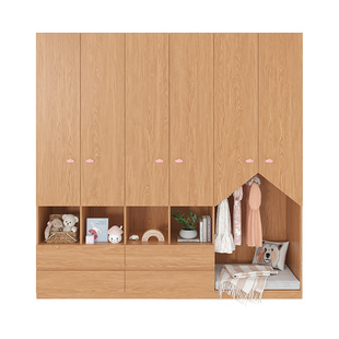 政补ENF级实木衣柜组合儿童房三门四门橡木色家用卧室衣橱收纳柜