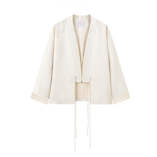 如意连云春秋新款国风提花短外套女新中式复古盘扣银葫芦流苏上衣