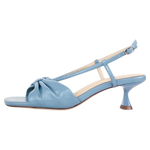 【断码折扣】灵梅陈高光鞋蓝色罗马凉鞋低跟夏季露趾羊皮高跟女鞋