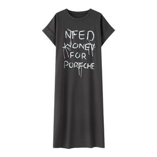 画风drawwind纯棉短袖T恤连衣裙女夏季2026新款宽松圆领休闲长裙