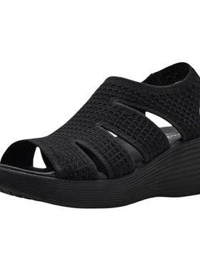 Skechers/斯凯奇女鞋凉鞋坡跟鞋高跟鞋通勤户外缓震露趾防滑夏季