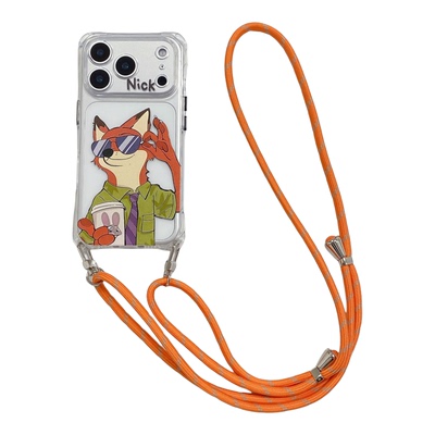 朱迪尼克适用苹果16promax手机壳四角开孔新款iPhone14pro透明卡通17高级感斜挎挂绳15p全包带挂绳13情侣防摔