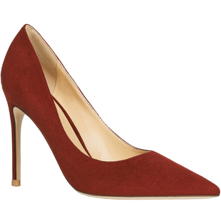 2025秋冬新款气质橘红色磨砂绒面尖头高跟鞋女细跟甜美百搭单鞋子