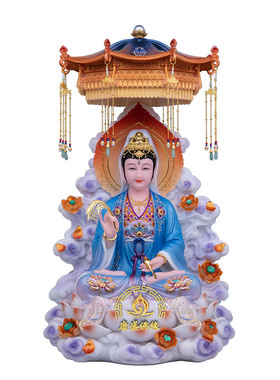 宝盖全堂佛像汉白玉群青供奉摆件