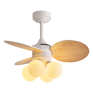 餐厅原木风扇灯2025新款魔豆吊灯带风扇法式奶油风家用吊扇灯饭厅