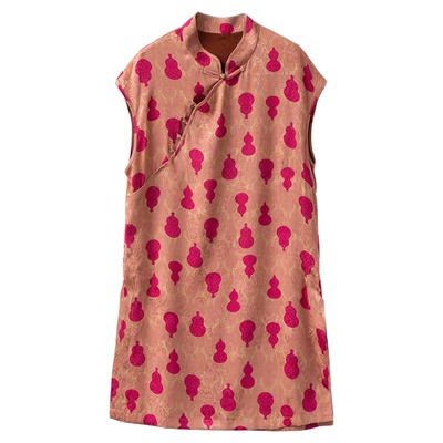 一丝牵真丝香云纱奥黛中长款上衣宽松显瘦100%桑蚕丝国风盘扣无袖