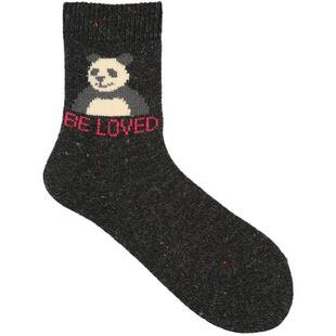 Tabio熊猫提花袜子女潮网红款秋冬含羊毛甜美可爱女袜外穿中筒袜